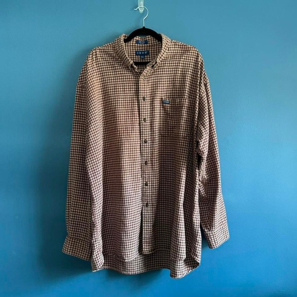 Vintage Izod Flannel Men's Size 3XL Tall Checker Maroon‎ White Button Up Shirt - Picture 1 of 8
